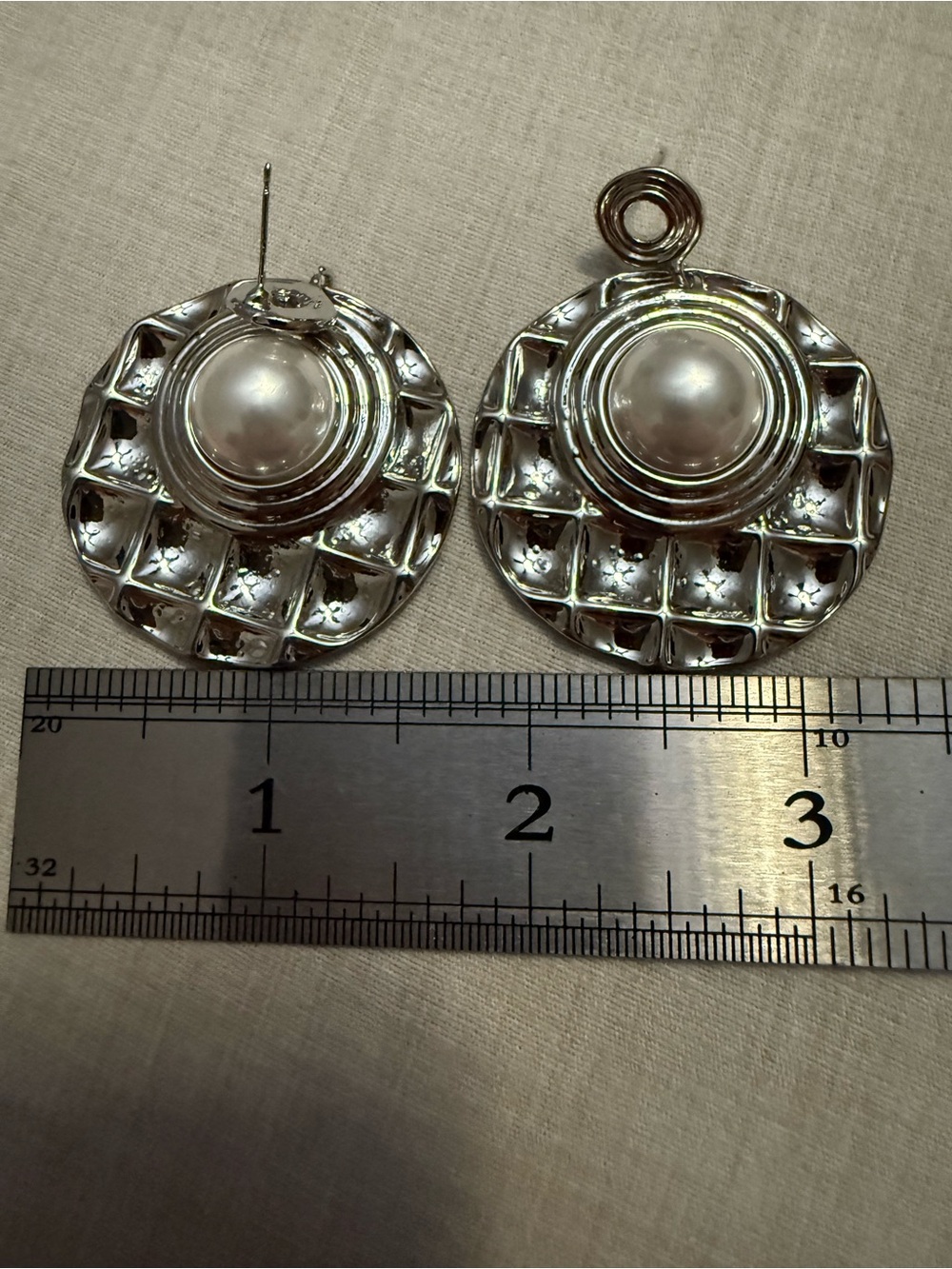 Adina Eden Silver-Tone Pearl Grid Round Dangle Earrings